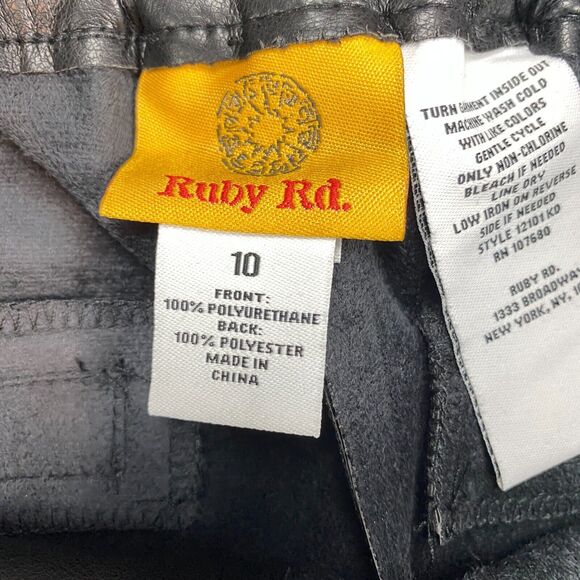 Ruby Rd. Pants Women's 10 Black Faux Leather Wide Leg Flat Front Pockets Outdoor - Picture 5 of 16